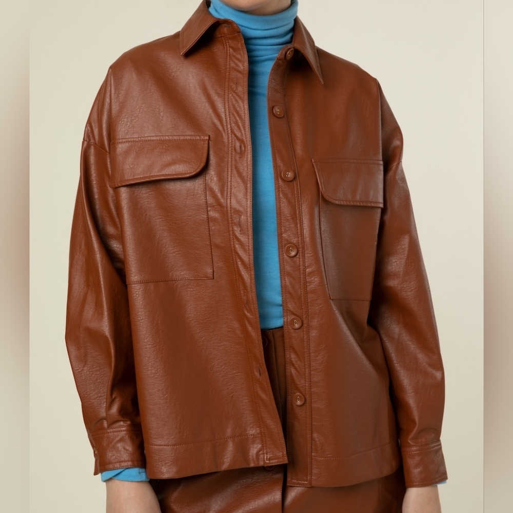 FRNCH Paris NWT faux leather button up camel color Cadillac jacket XS